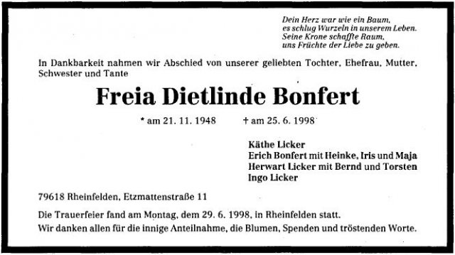 Licker Freia 1948-1998 Todesanzeige